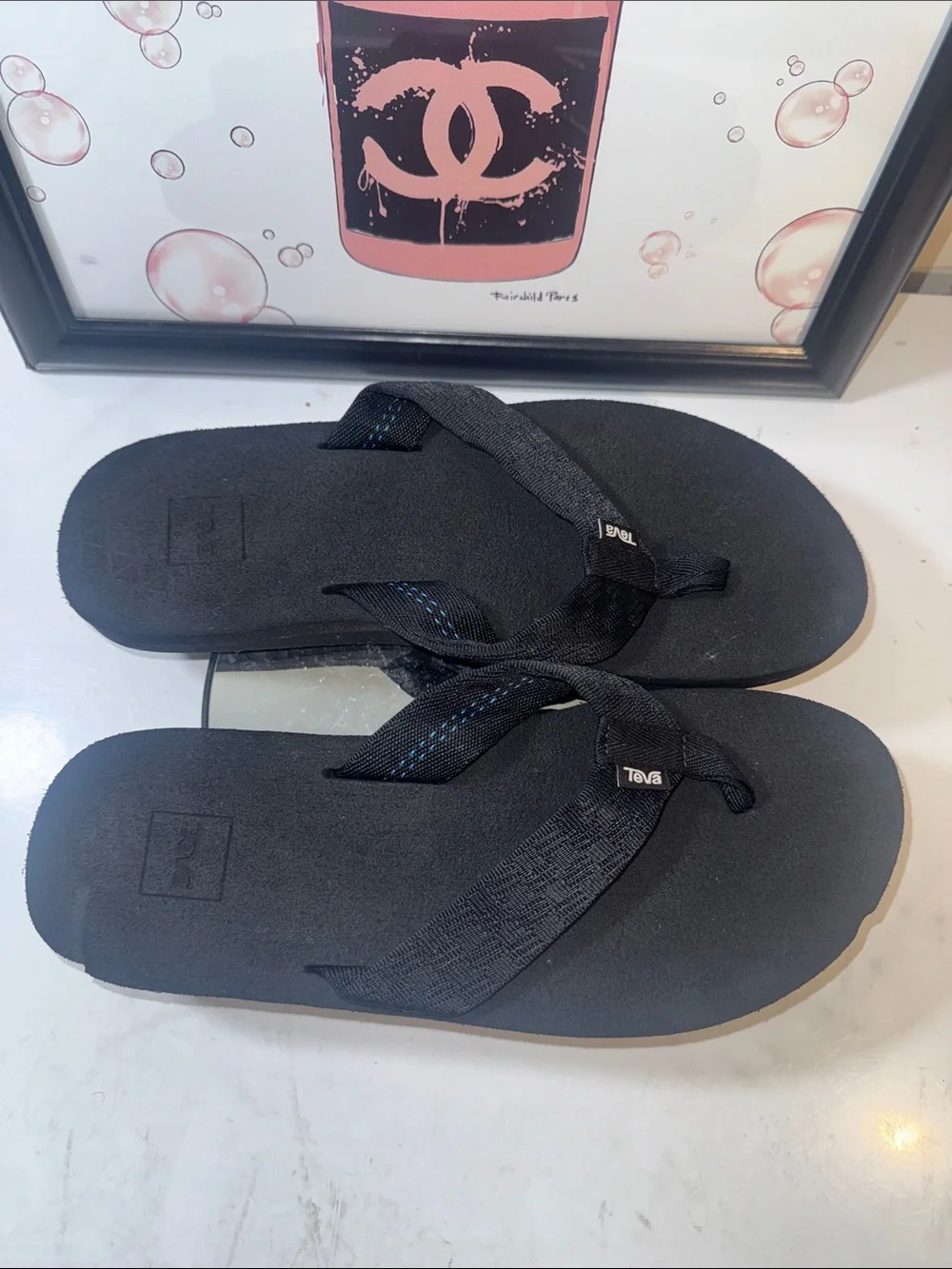 Teva Men's Mush II Black Foam Strap Flip Sandals - Size 11